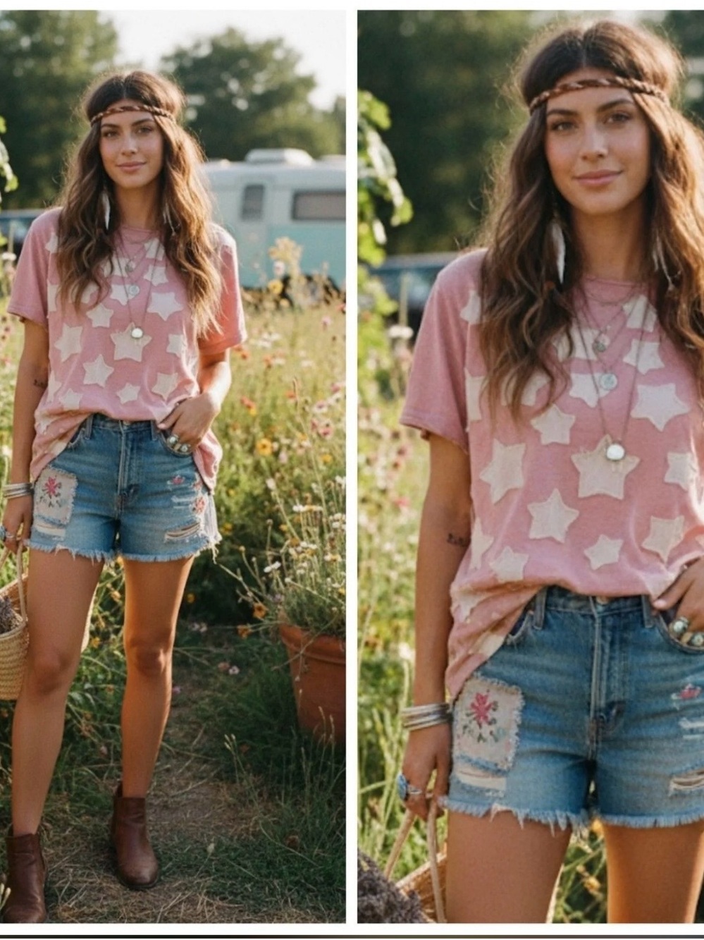 NWT BlueVelvet Star Patchwork Short Sleeve Tee size Small